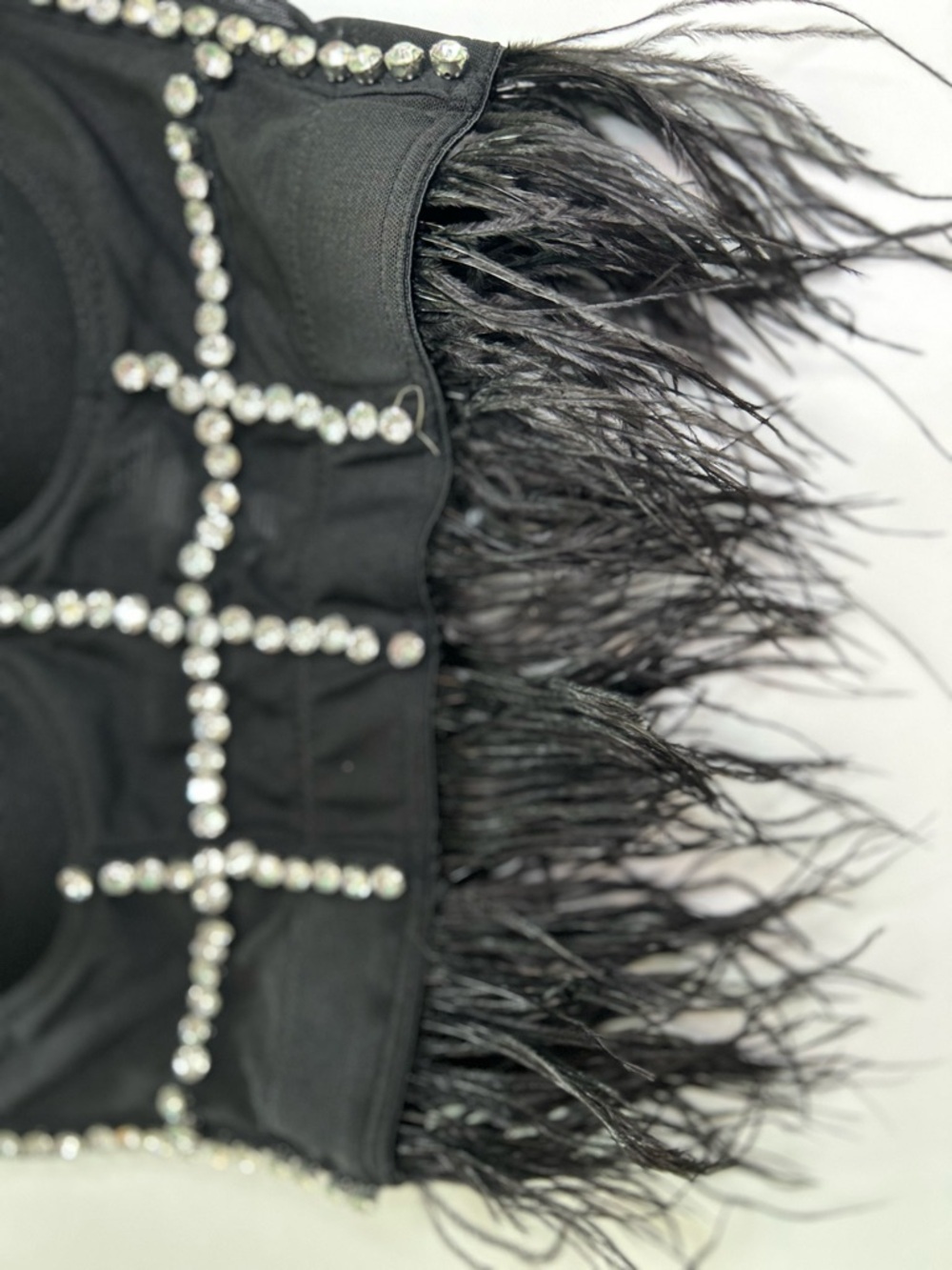 Crystal-Embellished Black Feather Crop Top - Picture 4 of 9